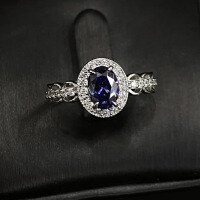 wholesale Metal: 925 Sterling Silver New Classic Oval 5*7 Zirconia Ring with Synthetic Sapphire, Cross-Border Best-Seller-R1118 Blue Steel No. 8