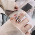 wholesale S925 Sterling Silver Multi-Layer Black Resin Open Ring, Trendy Hip-Hop Street Style Index Finger Ring-0-3