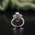 wholesale S925 Sterling Silver Original Design Natural Peridot Ring with Flower, Garnet, and Crystal Colored Ring for Women-0-2