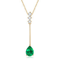 S925 Silver Y-Shaped Teardrop Emerald Imitation Pendant Necklace-Size L [Clearance Sale - Free Shipping] 7x9mm  925 Silver