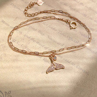 wholesale S925 Sterling Silver All-Over Red Elk Mermaid Tail Double Layer Bracelet for Women, Exquisite, Fashionable, Niche, Light Luxury, Daily Wear-BS0032-Rose Gold 925 Silver