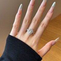 wholesale 925 Sterling Silver Cross-Border European and American Women's Ring with Design Sense, Niche and Light Luxury, Fashionable Waterdrop Splitable Ring Set-Platinum DY121362-SW-WH 8