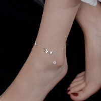 wholesale S925 silver two butterfly diamond-encrusted anklet for women, fashionable round diamond fringe flower, niche foot accessory S3927-s925 silver anklet>925 silver