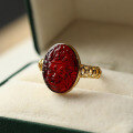 wholesale S925 silver natural blood amber ring with Dàhēitiān carving, adjustable live opening, new Chinese style wholesale-0-1