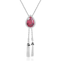 wholesale 925 Sterling Silver Exotic Style Necklace with Large Carat Red and Blue Gemstones, Crystal Pendant, and Tassel Teardrop Gemstone Pendant-Cultivated Ruby Necklace
