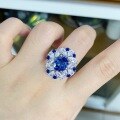 wholesale 925 Sterling Silver Ring for Women with Blue Sapphire Aquamarine and Full Diamond Gemstone, TikTok Live Streaming Bestseller Direct from Manufacturer-0-2