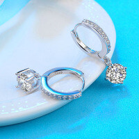 S925 Sterling Silver Moissanite Four-Prong Ear Studs-[Super Sparkling Zircon] 50 points + 50 points  925 Silver