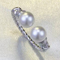wholesale S925 silver new geometric open ring with 6mm pearl, simple and stylish, versatile for fashion-0-2
