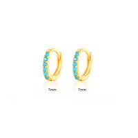 wholesale 925 Sterling Silver Light Luxury Circle Earrings With Colorful Zircon, Cross-border Hot-selling Minimalist Earrings For Women And Men-Gold-Turquoise 7MM