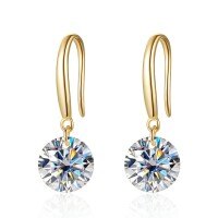 Metal Ear Hooks, Summer Women's Minimalist Fashion Moissanite Stud Earrings.-Gold  1ct + 1ct Moissanite