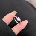 wholesale S925 Sterling Silver New Simple Four-Leaf Clover Ring for Women, Fresh and Creative Forest Style Petal Micro-Paved Band Gift-0-2