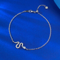 wholesale S925 Silver Exquisite Small Snake Bracelet Adjustable Chain Zircon Inlaid Light Luxury Niche Live Cross-Border Style-B163 White snake bracelet 19CM adjustable zipper