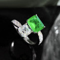 wholesale 925 Silver European & American New Arrival Simulated Emerald 7*9 Open-End Ring for Women, Fashionable and Versatile, Dropshipping Available-0-2