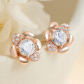 wholesale 925 Sterling Metal Spring and Summer New Camellia Ear Studs Advanced Sense Minimalist Style Women's Versatile Zircon Silver Ear Wholesale-0-1