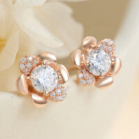 wholesale 925 Sterling Metal Spring and Summer New Camellia Ear Studs Advanced Sense Minimalist Style Women's Versatile Zircon Silver Ear Wholesale-Rose gold