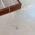 wholesale S925 Sterling Silver Gold and Silver Two-Tone Double Layer Ball Necklace for Women, Korean Minimalist Design Small Fresh Style Collarbone Chain-0-1