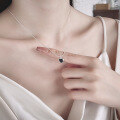 wholesale S925 Sterling Silver Korean Style Minimalist Black Onyx Heart Pendant Snake Chain InsWind Collarbone Necklace for Women-0-1