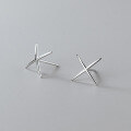 wholesale S925 silver polished linear X-shaped cross earrings, minimalist geometric stylish Korean-style earrings for women M01087-0-4