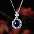 wholesale S925 Metal New Style Sugar Loaf 8*8 Minimalist and Cool Royal Blue 4 Carat Pendant Necklace 45cm-0-2