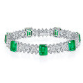 wholesale S925 silver plated with 18k gold high-end new full-diamond cotton-inclusion emerald marquise bracelet-0-0
