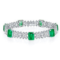 wholesale S925 silver plated with 18k gold high-end new full-diamond cotton-inclusion emerald marquise bracelet-Simulated emerald>925 silver (chain length 16.5cm)