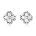 wholesale Silver needle Korean-style fashion minimalist natural white shell four-leaf clover earrings for women, delicate and petite, elegant and versatile-0-4