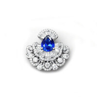 wholesale 925 Silver Gold-Plated Pendant with High-Carbon Diamond Royal Blue Pear Cut, Maiden Skirt T-Square Track Setting for Women-GRC cultured spinel  Single pendant without chain