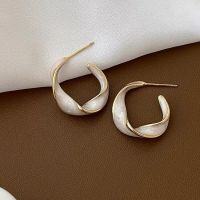 wholesale S925 Sterling Silver French Enamel White Earrings for Women, Minimalist Design, Small and Chic, High-End Elegance, Simple Spring and Summer Ear Accessories-Gold (pure silver)