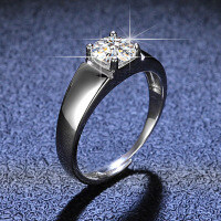 Sterling Silver Moissanite Ring, Classic Minimalist Men's Wedding Jewelry-1 carat (moissanite)  16 yards