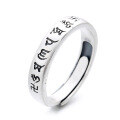 wholesale S925 Sterling Silver Retro Vintage Matte Polished Craft Six Words Mantra Ring Literary Ethnic Style Index Finger Ring-0-5