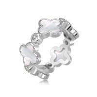 wholesale S925 Sterling Silver Women's Ring with Heart-Shaped Four-Leaf Clover Zircon and Detachable Design, Small Luxury-DY121004-SW-WH 7