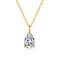 14K Gold Plated 925 Silver Moissanite 1ct Pear Pendant Necklace-0-3