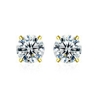 Gold-Plated S925 Silver Classic Four-Prong Moissanite Stud Earrings, Cross-Border Hot Seller.-Four-prong earrings (gold)  30-point moissanite