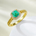 wholesale S925 Silver Simulated Emerald 5*5 Sugar Loaf Ring, Daily Fashion Minimalist Style-0-3