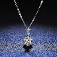 925 Sterling Silver 1-Carat Moissanite Snowflake Pendant Necklace-1-carat necklace (empty setting)  925 silver