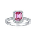 wholesale 925 Sterling Silver Cross-Border Hot-Selling 1ct 5*7mm Emerald Cut Pink Moissanite Ring for Women in Cherry Pink-0-0