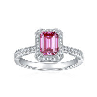 wholesale 925 Sterling Silver Cross-Border Hot-Selling 1ct 5*7mm Emerald Cut Pink Moissanite Ring for Women in Cherry Pink-1ct+0.34ct full moissanite US size 6.5