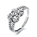 wholesale S925 Sterling Silver Retro Double-Layer Twisted Cross Black Silver Ring, Hot Selling Trendy Hip-Hop Rave Index Finger Ring-0-4