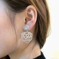 wholesale Metal rose earrings for women, small and unique, high-end camellia earrings, luxury elegant lady, exquisite hollow ear drops-0-3