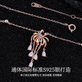 Sterling Silver Plated Rose Gold Vintage Chanel-style Firework Moissanite Fringe Necklace-0-0