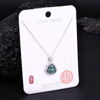 Metal Alloy Crystal Butterfly Necklace and Earring Set-S925 Sterling Silver + Jadeite NA-0107B 925 Silver
