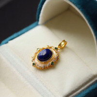 wholesale S925 Silver Vintage High-End Natural Lapis Lazuli and Mother-of-Pearl Pendant with Lapis Cabochon Wholesale from Manufacturer-Lapis Lazuli White Mother-of-Pearl Pendant 925 Silver