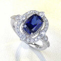 wholesale S925 Silver, Zhuo Zhifan New 6*9mm Simulated Blue Diamond Ring, Luxurious and Stylish European and American Hot-Selling Design-0-1