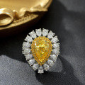 wholesale Metal Material First: 3 Carat Waterdrop Ice Flower Cut Pale Yellow 8*12 Ring-0-1
