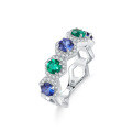 wholesale S925 Sterling Silver Moissanite Diamond Ring with Lab-Grown Emerald and Sapphire, Unique-0-4