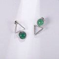 wholesale 925 Silver Designer High-End Gemstone Earrings, Geometric Minimalist Style Green Agate Stud Ear Drops-0-5