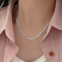 wholesale S925 Sterling Silver Multi-Layer Stacking Chain Necklace for Women, Korean High-Fashion Spring and Summer New Simple and Minimalist Plain Chain-3 stacking styles (full sterling silver 41+5CM)