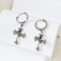 wholesale S925 Sterling Silver Cross Hoop Ear Clasp Fashion Trendy Individuality Minimalist Punk Retro Style Unisex Couple Earrings-0-2