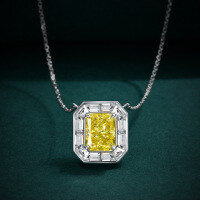 wholesale 925 Silver Shipei Jewelry New Necklace for Women 4ct Simulated Diamond Canary Yellow 8*10 High Carbon Diamond Pendant 40+3cm-Yellow【N-2752】 Chain length 40+5cm