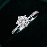 S925 Sterling Silver Moissanite Women's Six-Prong Crown Classic Engagement Ring Factory Direct-50 points (Moissanite Superior White)  Hong Kong Code 10